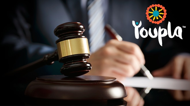 closeup of judge and gavel with youpla logo